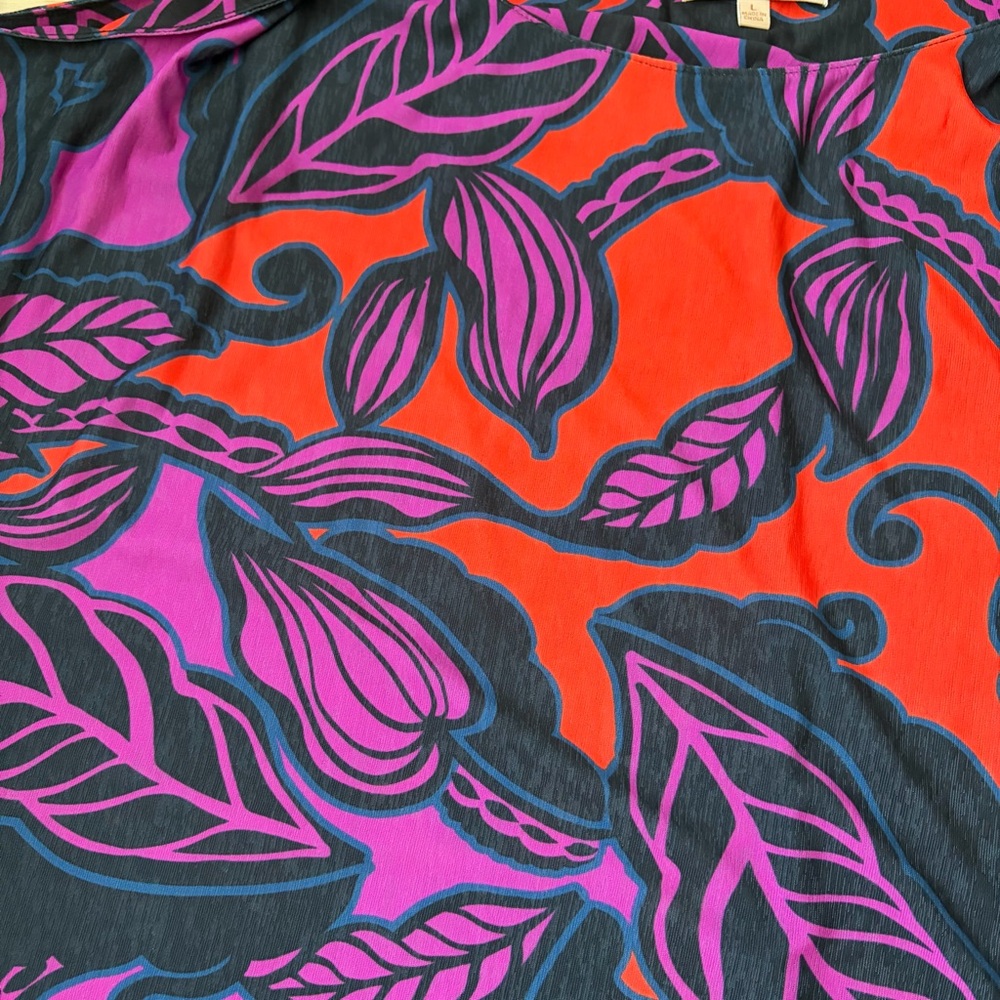 NWT Latimer Gibson Exotic Jungle Sz L Red and Purple Floral Open Shoulder Top - Picture 5 of 8